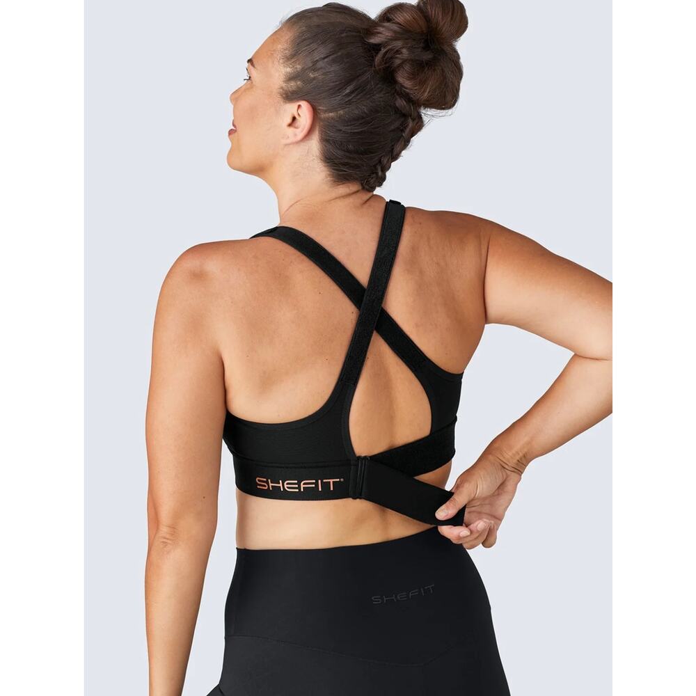NWT SHEFIT Ultimate Sports Bra Sz 3 Luxe Black Adjustable High Impact Front Zip - Picture 13 of 16